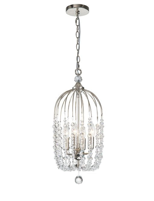 Evelyn 4lt Pendant Nickel and Crystal 24cm