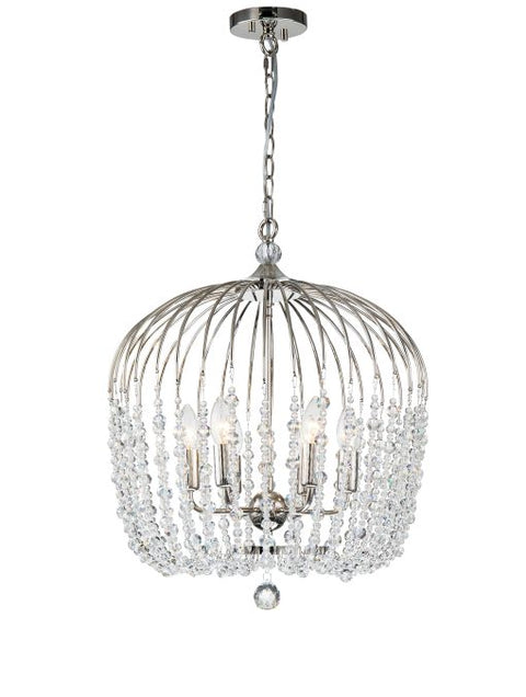 Evelyn 6lt Pendant Nickel and Clear Crystal 48cm