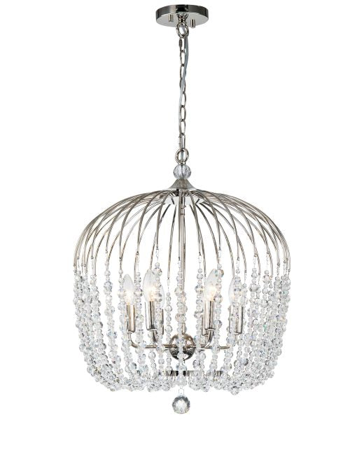 Evelyn 6lt Pendant Nickel and Clear Crystal 48cm