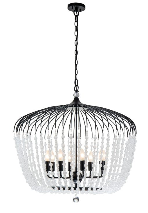 Evelyn 8lt Pendant Black and Frosted Crystal 75cm