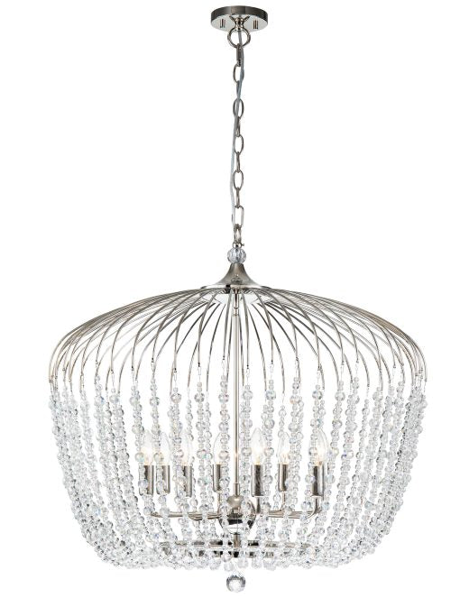Evelyn 8lt Pendant Nickel and Clear Crystal 75cm