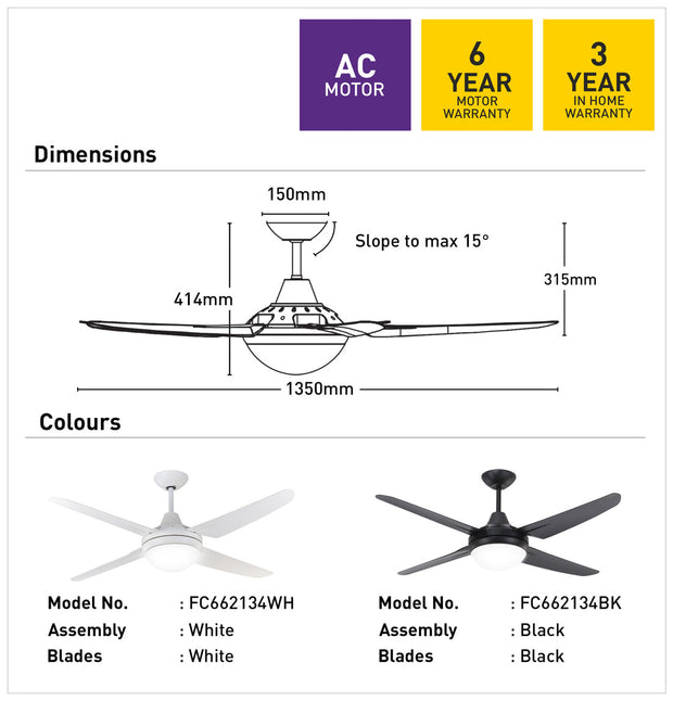 Clare 53 Ceiling Fan White 2 x B22 light
