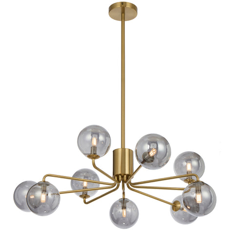 Felton 9lt Pendant Antique Gold with Smoke Glass