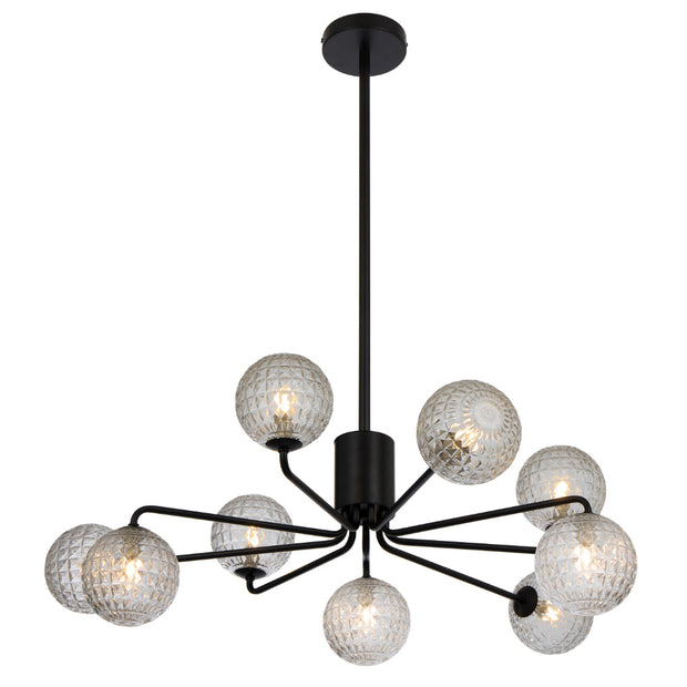 Felton 9lt Pendant Black with Clear Prism Pattern Glass