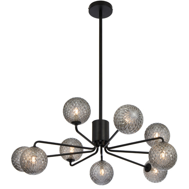 Felton 9lt Pendant Black with Smoke Tear Pattern Glass