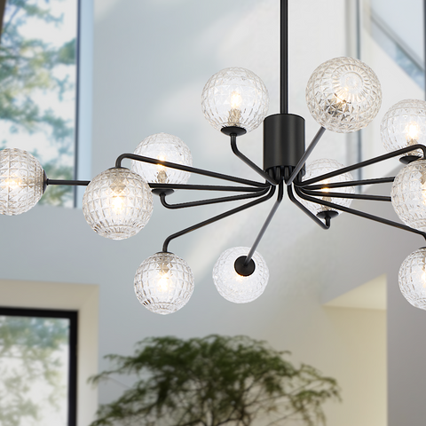 Felton 12lt Pendant Black with Clear Prism Pattern Glass