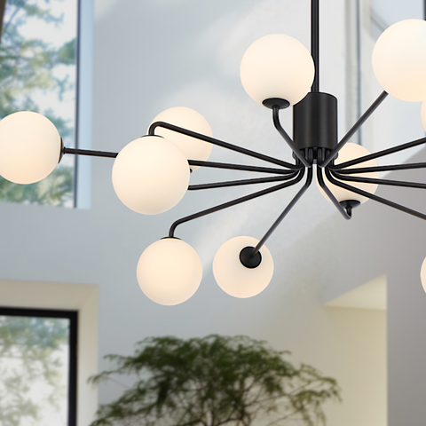 Felton 12lt Pendant Black with Opal Matt Glass