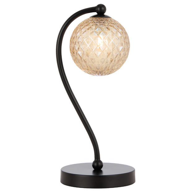 Felton Table Lamp Black with Amber Tear Pattern Glass