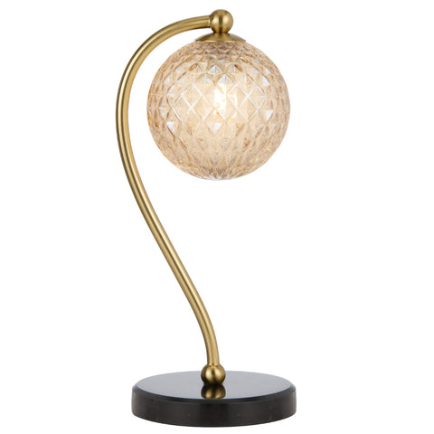 Felton Table Lamp Black Marble, Antique Gold with Amber Tear Pattern Glass