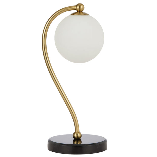 Felton Table Lamp Black Marble, Antique Gold with Opal Glass