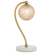 Felton Table Lamp White Marble, Antique Gold with Amber Tear Pattern Glass