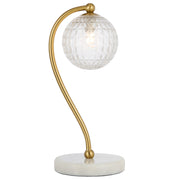 Felton Table Lamp White Marble, Antique Gold with Clear Prism Pattern Glass