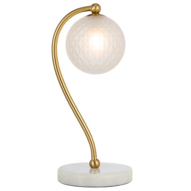 Felton Table Lamp White Marble, Antique Gold with Frost Tear Pattern Glass