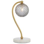 Felton Table Lamp White Marble, Antique Gold with Smoke Tear Pattern Glass