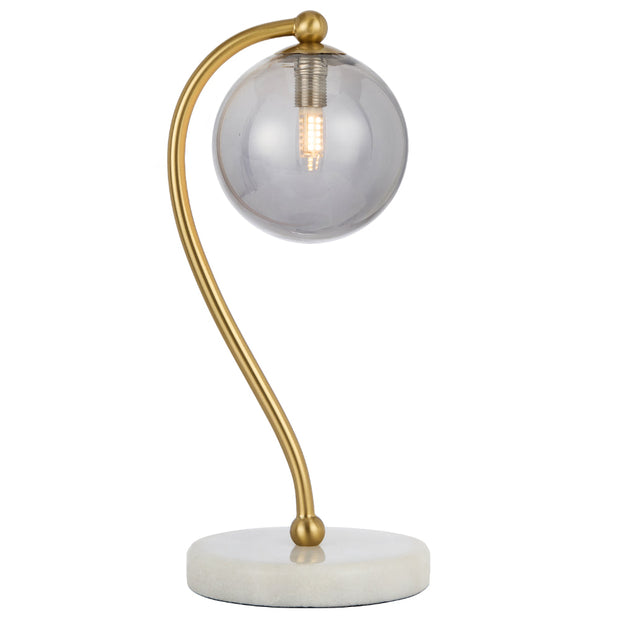 Felton Table Lamp White Marble, Antique Gold with Smoke Glass