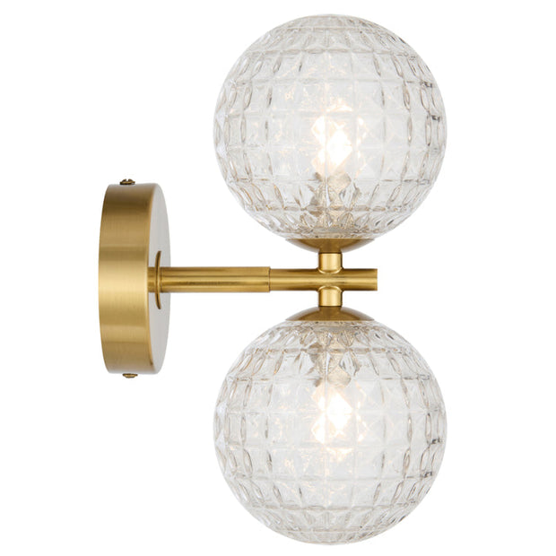 Felton 2lt Wall Light Antique Gold with Clear Prism Pattern Glass