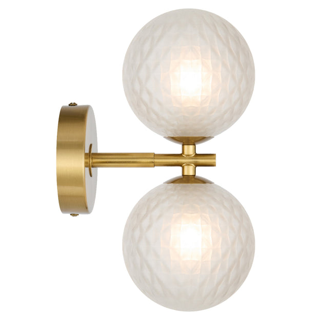 Felton 2lt Wall Light Antique Gold with Frost Tear Pattern Glass