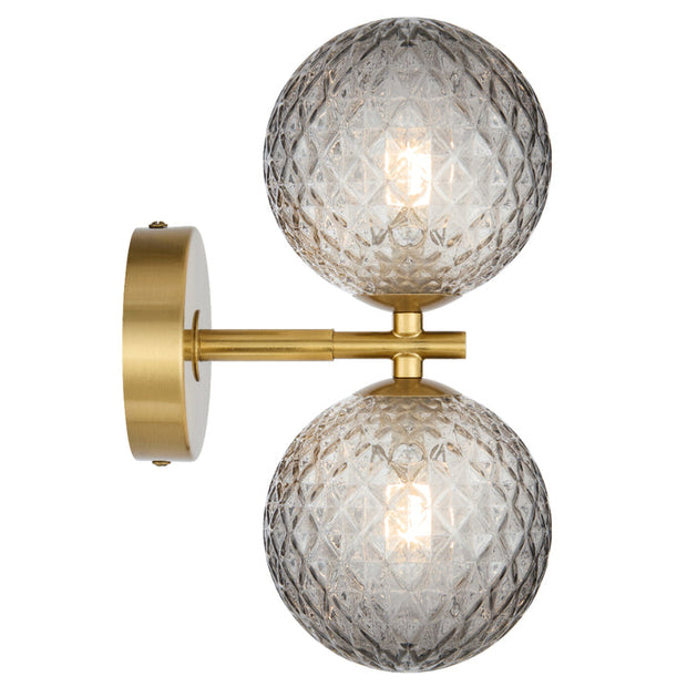 Felton 2lt Wall Light Antique Gold with Smoke Tear Pattern Glass