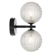 Felton 2lt Wall Light Black with Clear Prism Pattern Glass