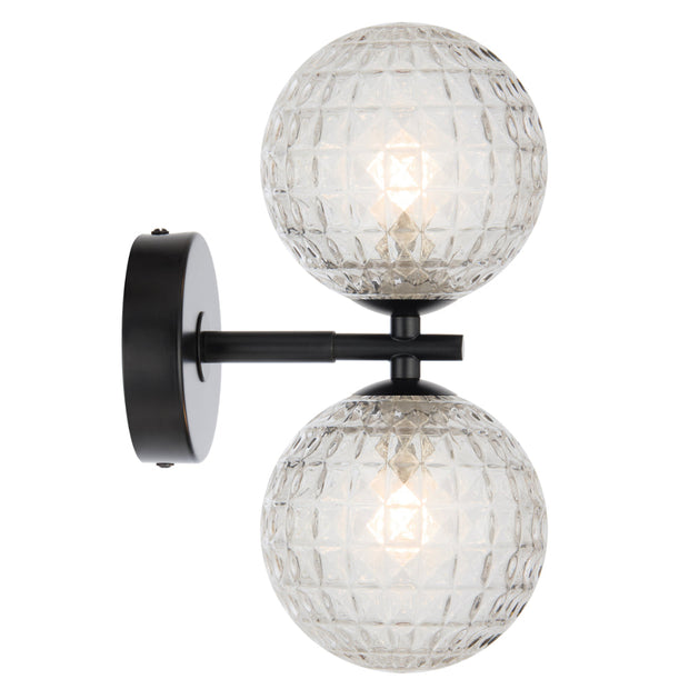 Felton 2lt Wall Light Black with Clear Prism Pattern Glass