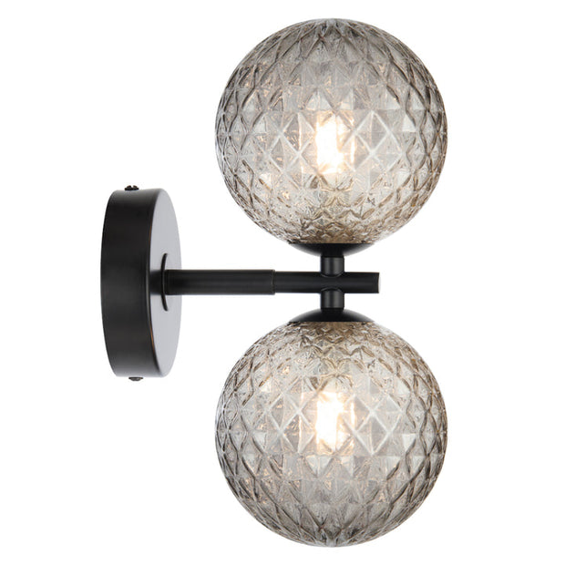 Felton 2lt Wall Light Black with Smoke Tear Pattern Glass