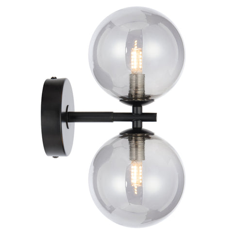 Felton 2lt Wall Light Black with Smoke Glass