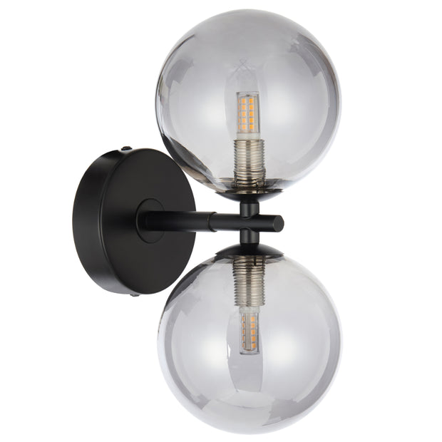 Felton 2lt Wall Light Black with Smoke Glass