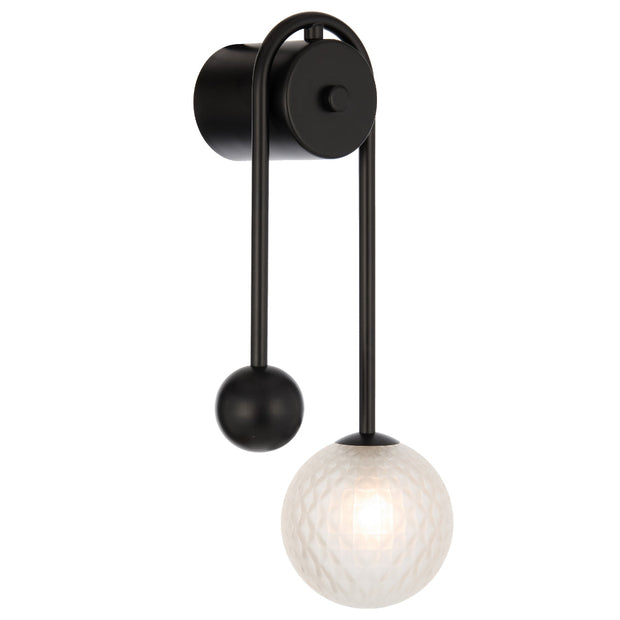 Felton Arm Wall Light Black with Frost Tear Pattern Glass