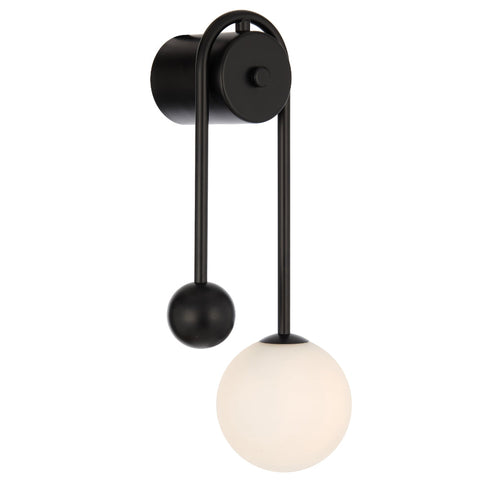 Felton Arm Wall Light Black with Opal Glass