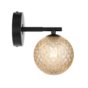 Felton 1lt Wall Light Black with Amber Tear Pattern Glass