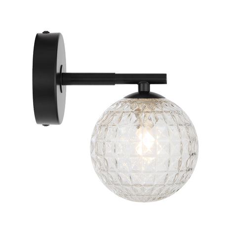 Felton 1lt Wall Light Black with Clear Prism Pattern Glass