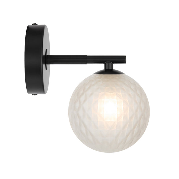 Felton 1lt Wall Light Black with Frost Tear Pattern Glass