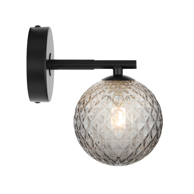 Felton 1lt Wall Light Black with Smoke Tear Pattern Glass