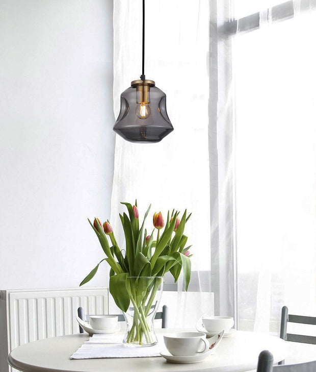 Fossette E27 Angled Bell Pendant Smoke and Antique Brass