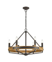 Funale Pendant 6lt Small Candelabra Natural Wood and Oil Rubbed Bronze