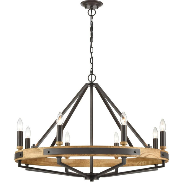 Funale Pendant 8lt Medium Candelabra Natural Wood and Oil Rubbed Bronze