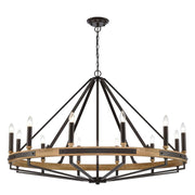 Funale Pendant 12lt Large Candelabra Natural Wood and Oil Rubbed Bronze