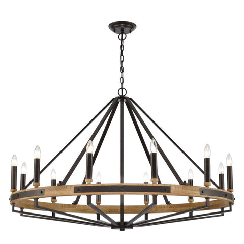 Funale Pendant 12lt Large Candelabra Natural Wood and Oil Rubbed Bronze