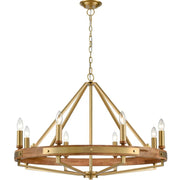 Funale Pendant 8lt Medium Candelabra Medium Oak Wood and Satin Brass