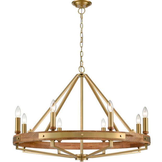 Funale Pendant 8lt Medium Candelabra Medium Oak Wood and Satin Brass