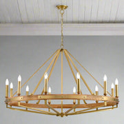 Funale Pendant 12lt Medium Candelabra Medium Oak Wood and Satin Brass