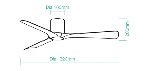 Fresno DC Close to Ceiling 3 ABS Blade 1320mm Hugger WIFI & Remote Control Ceiling Fan Matt Black/Walnut