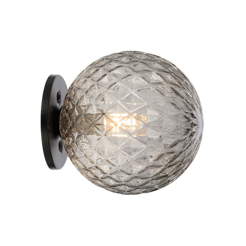 Gaston Wall Light Black with Smoke Tear Pattern Glass