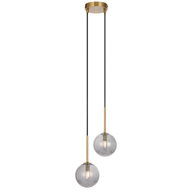 Gaston 2lt Pendant Antique Gold with Smoke Glass