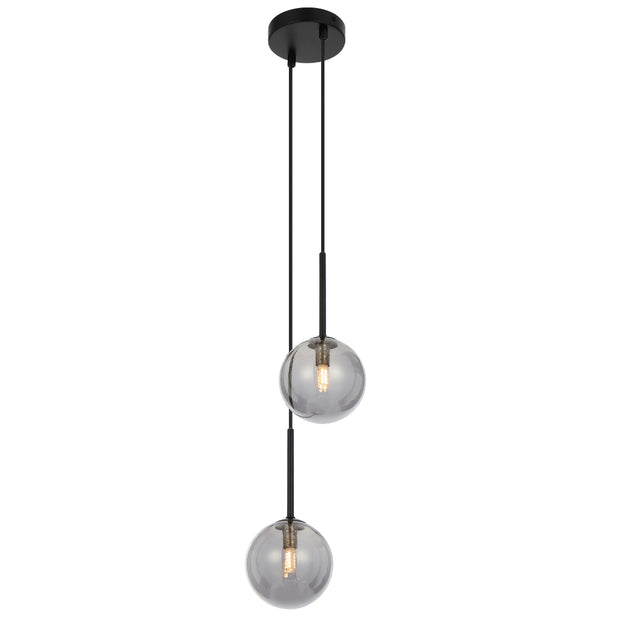 Gaston 2lt Pendant Black with Smoke Glass