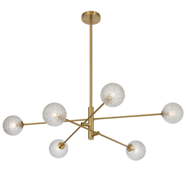 Gaston 6lt Pendant Antique Gold with Clear Prism Pattern Glass