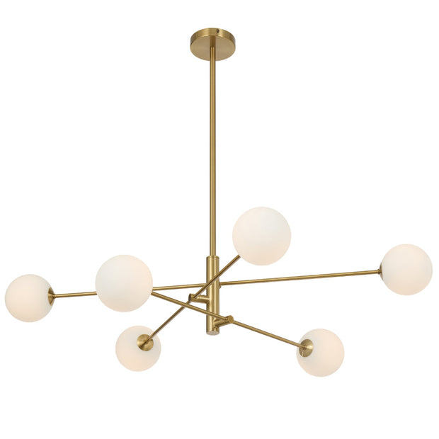 Gaston 6lt Pendant Antique Gold with Opal Glass