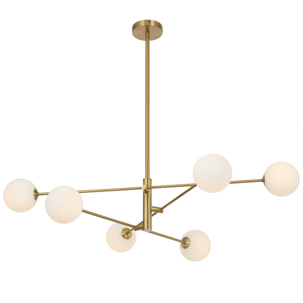 Gaston 6lt Pendant Antique Gold with Opal Glass