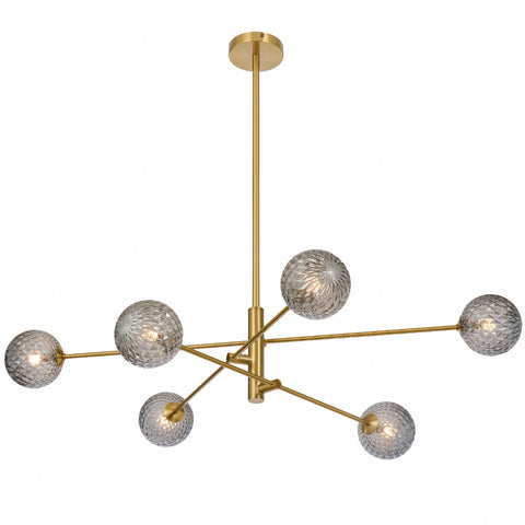Gaston 6lt Pendant Antique Gold with Smoke Tear Pattern Glass