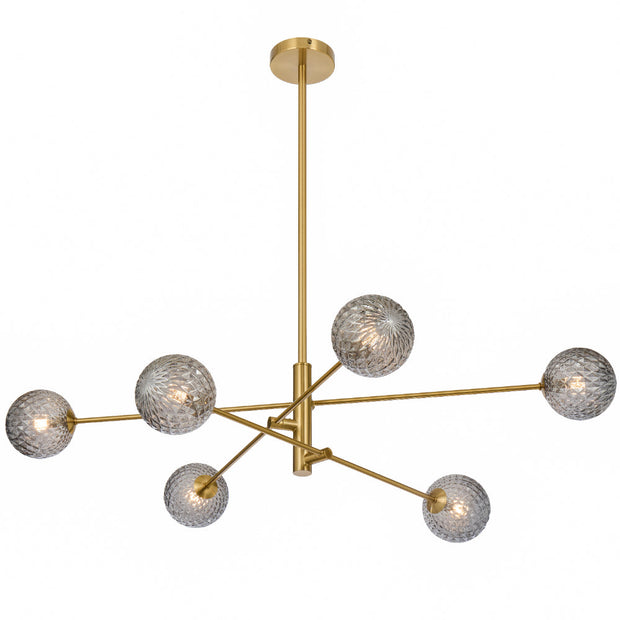 Gaston 6lt Pendant Antique Gold with Smoke Tear Pattern Glass